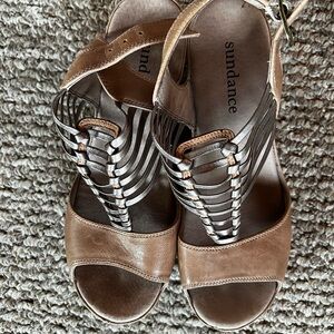 Sundance Tan and Brown Strappy Leather Sandals
